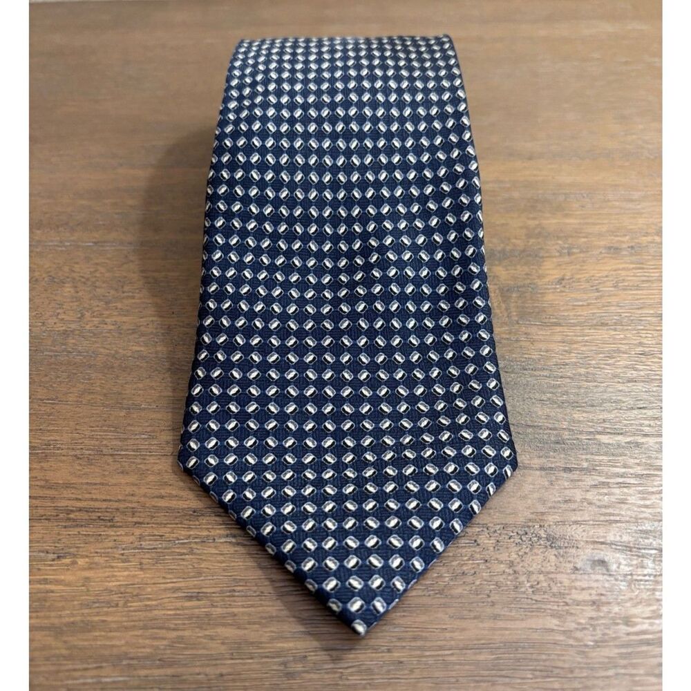 Perry Ellis Portfolio Mens Navy Blue Geometric Silk Tie Classic Professional